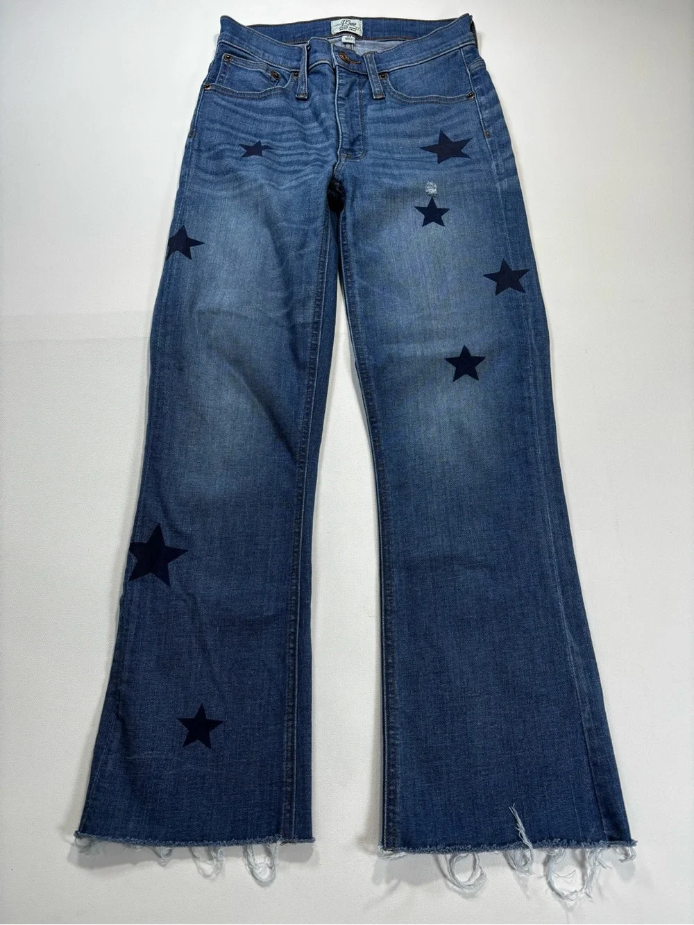 J. Crew Dark Blue Denim Boot Crop Jeans with Navy Star Accents